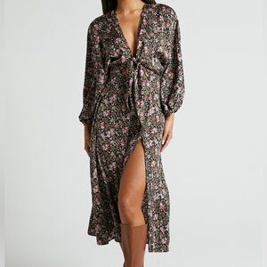 NWT Showpo Floral Print Long Sleeve Thigh Split Midi Dress